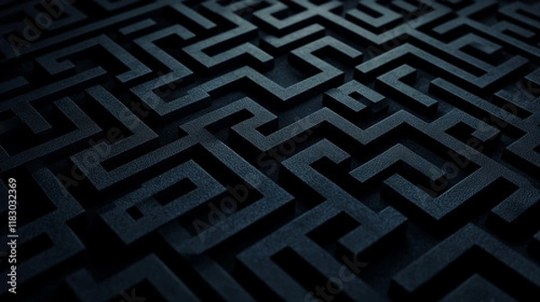 Fototapeta Dark maze featuring geometric patterns and sharp lines.