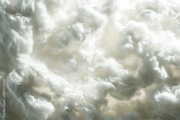 Fototapeta Fluffy white cotton fiber texture; soft, light, and airy. Ideal for backgrounds, product displays, or designs needing a gentle, cloud-like feel.