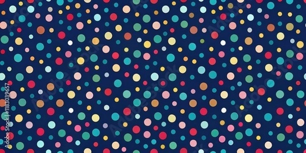 Fototapeta Abstract Colorful Polka Dot Pattern Design Featuring Varied Sized Circles on a Dark Blue Background