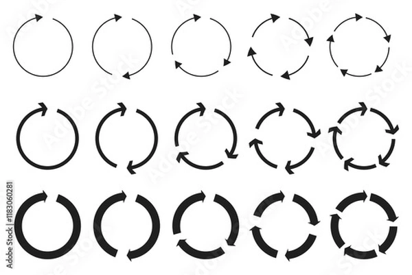 Obraz Cycle arrow icons. Circular motion symbols. Black rotation vector. Continuous flow design.