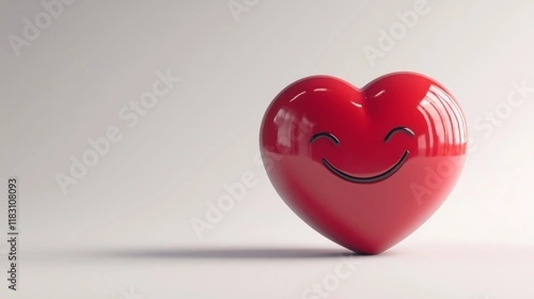 Fototapeta Cartoon-style 3D heart with a smiley face on a white backdrop.