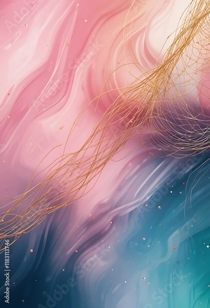 Obraz Abstract Gold Lines Flowing Through Pink And Teal Waves
