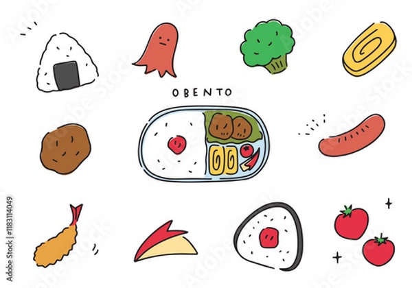 Obraz お弁当の具材のアイコン風イラストセット