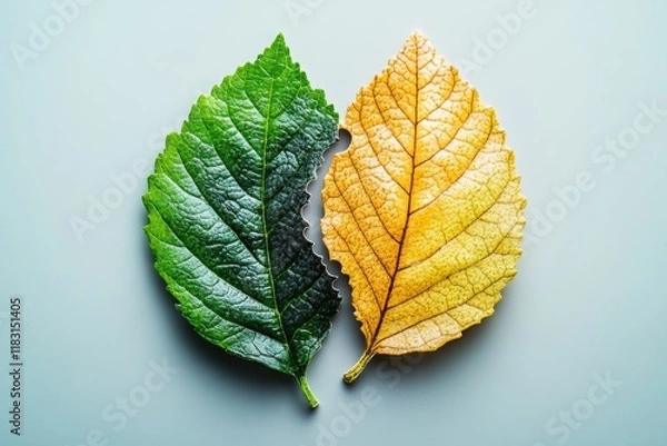 Fototapeta Three colorful leaves in gradient transition symbolizing change