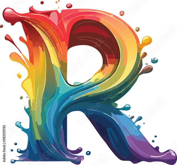 Fototapeta A 3D splash of the letter "R" in the style of a rainbow. 