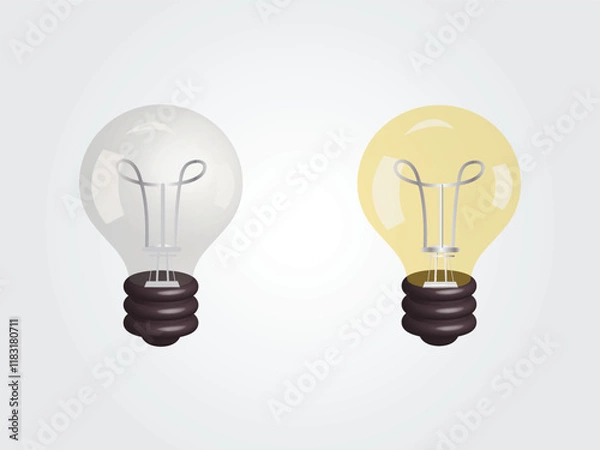 Fototapeta 3d white and yellow light bulb icon isolated on gray background.white and yellow transparent glass light bulb. business success, strategy concept. 3d realistic vector illustration eps 10.
