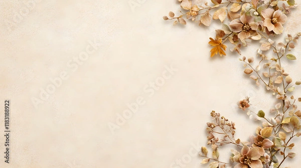 Obraz Elegant floral arrangement with dried flowers on soft beige background, perfect for invitations or stationery
