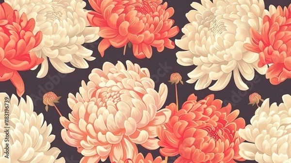Fototapeta Chrysanthemum seamless pattern wallpaper