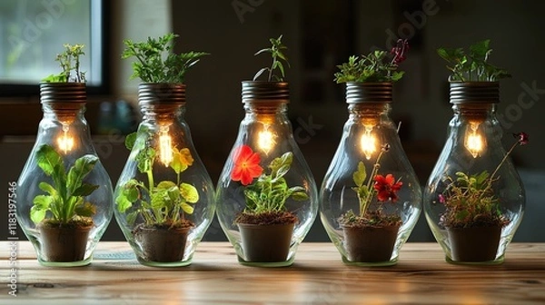 Obraz Growing Ideas ightbulb with growing chart