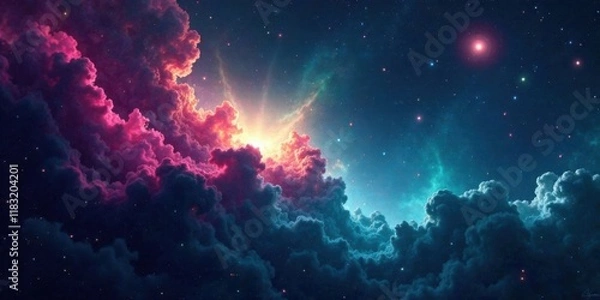 Obraz Celestial Cloudscape A Vivid Dreamscape of Cosmic Colors and Starry Night