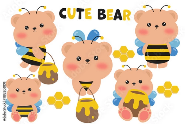 Obraz WhWhimsical Cute Bear Bee Illustration
