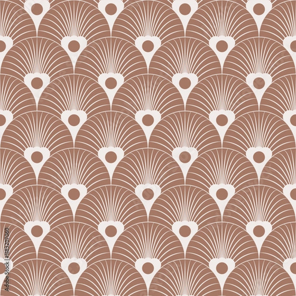 Fototapeta Seamless mocha brown and white art deco feather pattern vector