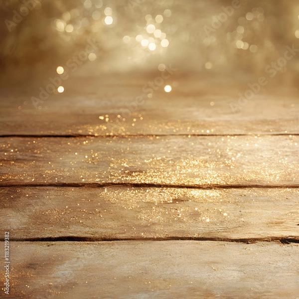 Obraz Radiant gold overlay on faded wood plank creates warm, inviting atmosphere