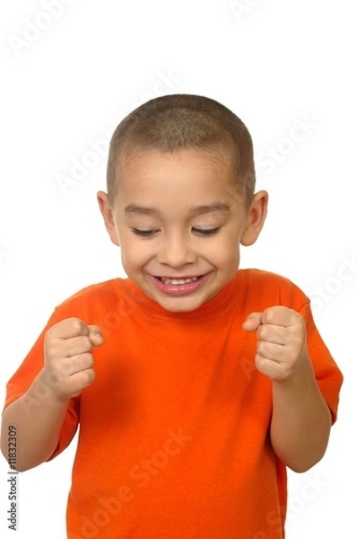 Obraz Excited five-year-old boy, isolated on white