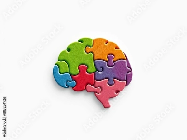 Fototapeta Illustration of a human head made of interlocking puzzle pieces, symbolizing World Mental Health Day and the complexities of the mind, mental health, mental wellness