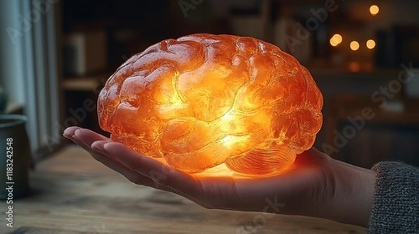 Obraz Illuminated Brain Model Held in Gentle Hands