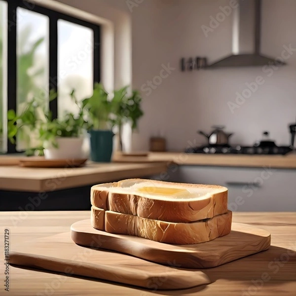 Fototapeta toast bread and butter on the table