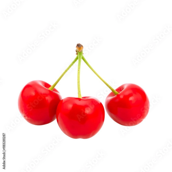 Fototapeta fresh red cherries isolated on white background, vibrant and juicy fruit perfect for summer recipes or as a delicious and healthy snack	