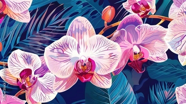 Obraz orchid pattern seamless wallpaper
