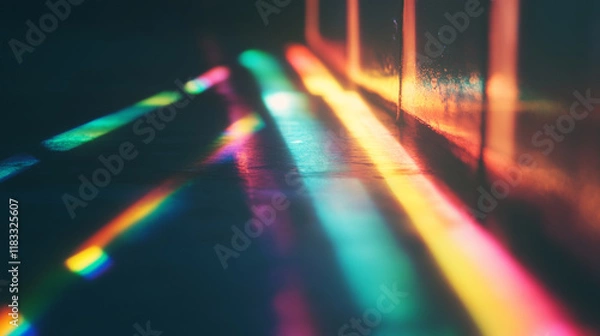 Fototapeta Colorful light leaks create rainbow bokeh effect