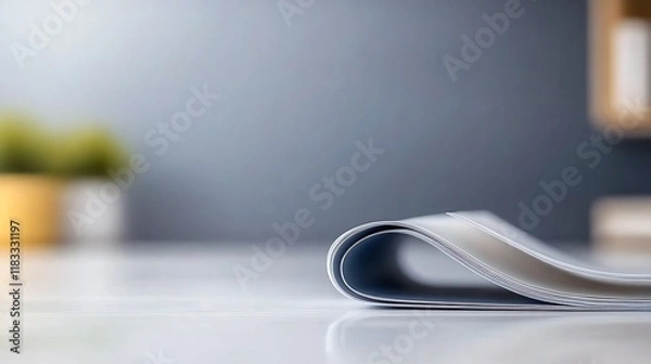 Fototapeta Close-up Photo: Gently Curled Magazine Mockup on Modern Desk. AI Generated