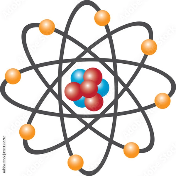 Fototapeta atom structure model. nucleus of protons and neutrons. orbital electrons. vector illustration isolated on white background.