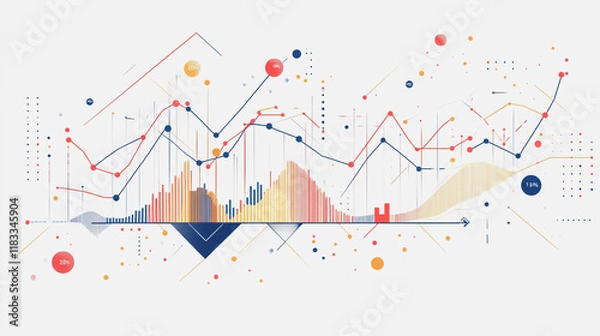 Fototapeta Abstract white background with Colorful charts and graphs with statistics to innovative analyze business potential and forecast future development of companies growth.