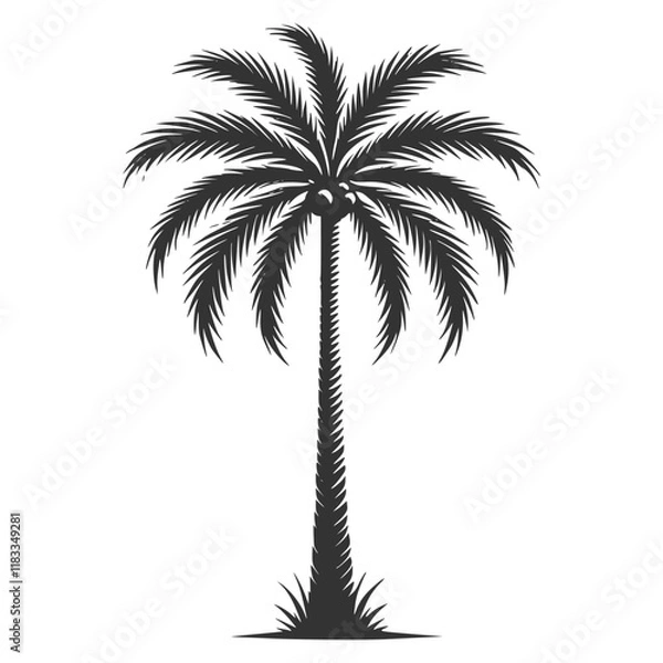 Fototapeta Minimalist Black and White coconut tree Vector Illustration for Retro and Classic Designs