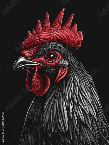 Obraz close up of a rooster illustration, on black background