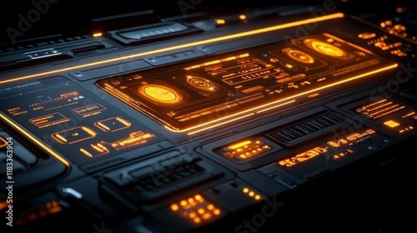 Fototapeta Futuristic interface showcasing AI governance platforms with a glowing dashboard, decision-making algorithms, and regulatory icons overlaid on a digital network background