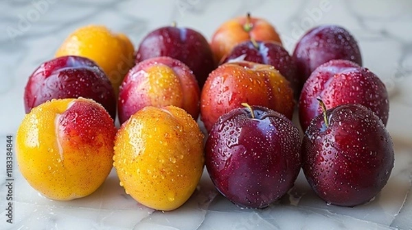 Obraz Mixed plums on a white surface