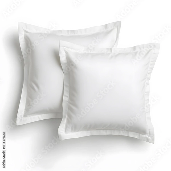 Fototapeta Soft white pillows with simple stitched edges for cozy touch