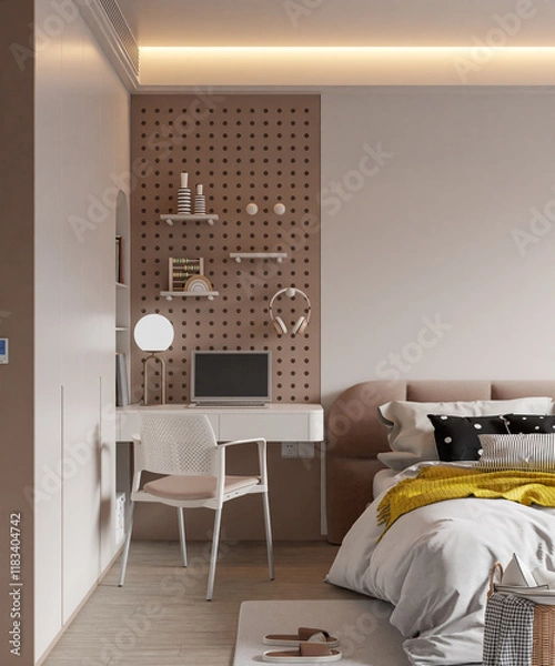Fototapeta Interior Kids Room Wall Mockup - 3d rendering, 3d illustration