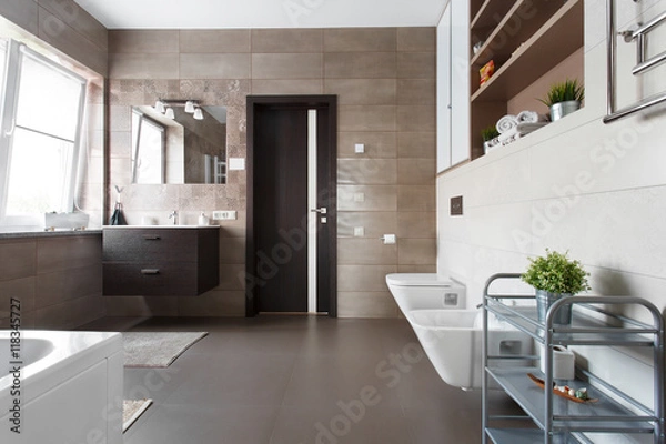 Obraz Spacious bathroom in brown tones