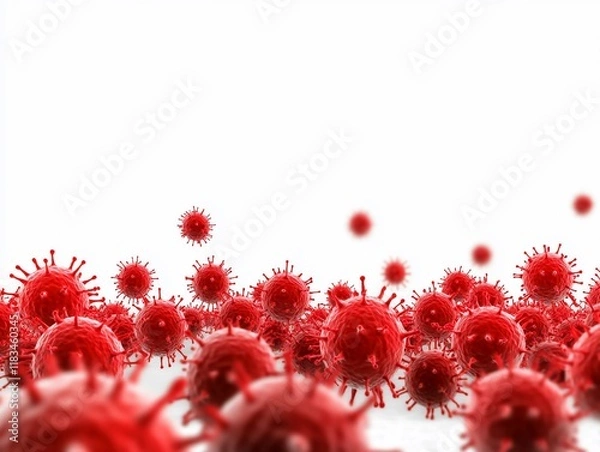Fototapeta red virus molecules on a white background 