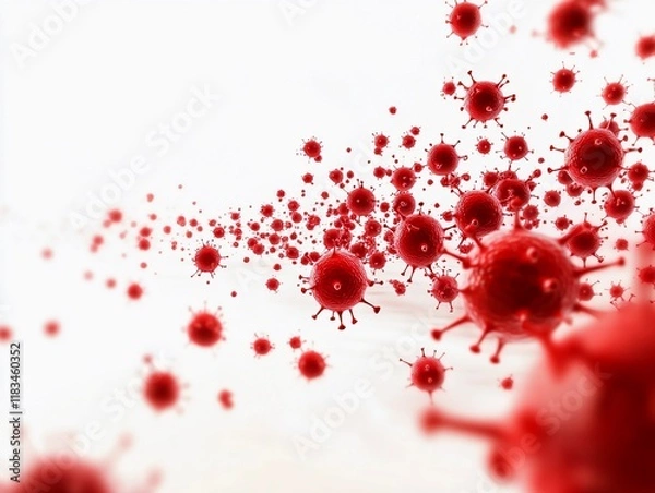 Fototapeta red virus molecules on a white background 