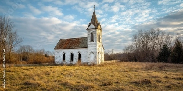 Obraz An abandoned, historic Lutheran church chapel nestled in the countryside showcases the beauty of forgotten architecture, capturing the essence of the old Lutheran church s serene charm.