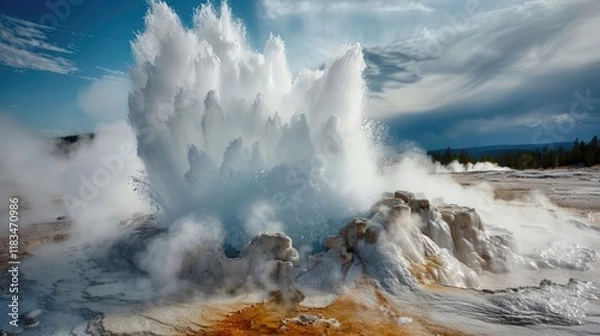 Fototapeta Dramatic erupting geyser in Yellowstone