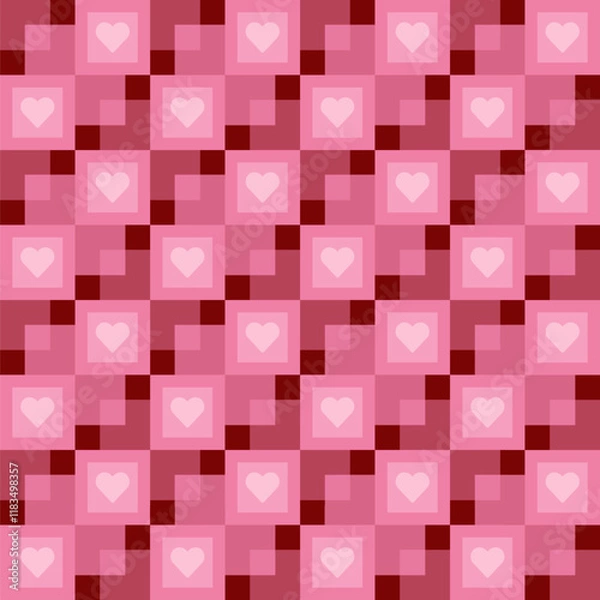 Obraz Valentine's day candy hearts and pink tartan plaid vector patterns. Heart check design seamless pattern. illustration vector 10 eps.