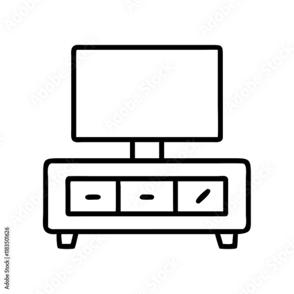 Fototapeta tv console icon, furniture line art, furniture vector - simple black line art icon of tv console perfect for logos, and furniture-themed designs.