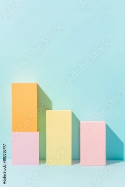 Fototapeta Minimalist Financial Graphs with Pastel Geometric Shapes and Shadows