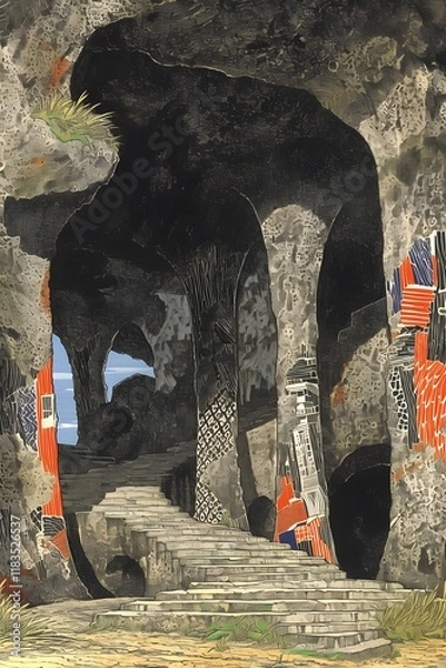 Obraz Cave exploration adventure mysterious underground art style surreal environment detailed concept