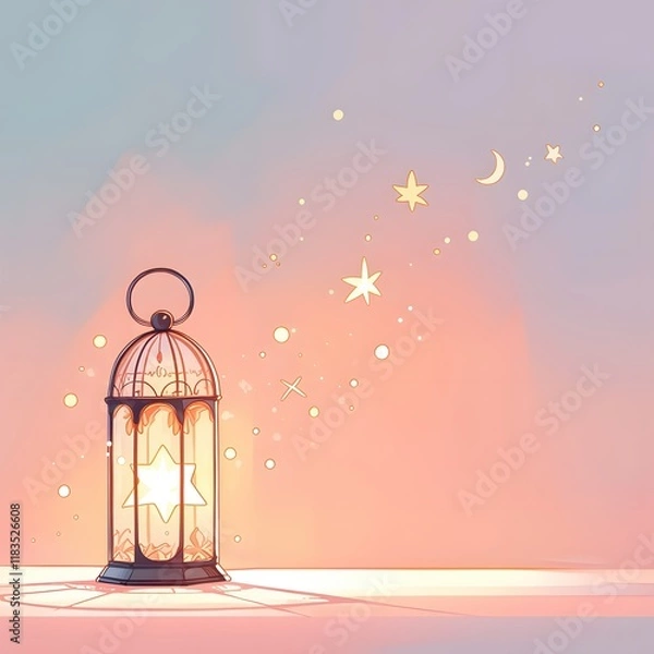 Obraz Soft pastel artwork lantern stars and moon in a tranquil dreamy setting