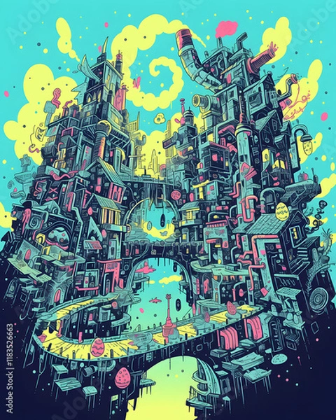 Obraz Futuristic urban landscape fantasy city digital art colorful environment aerial view imagination