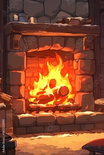 Obraz Cozy fireplace scene rustic cabin digital artwork warm atmosphere close-up comfort and relaxation