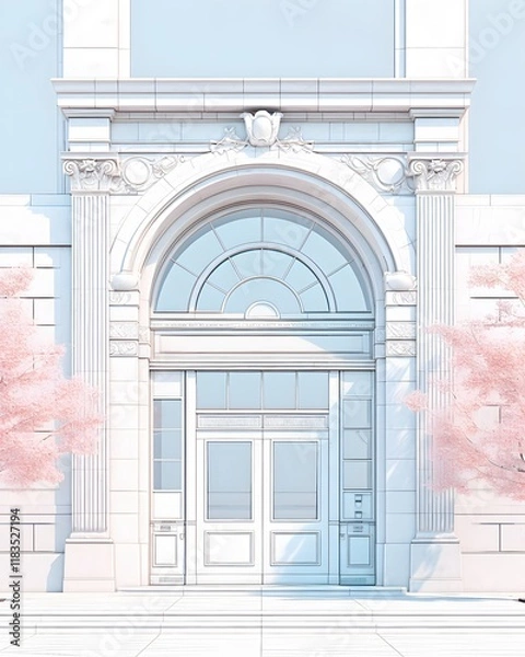 Obraz Cherry blossoms and elegant architecture a tranquil city entrance scene