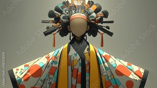 Obraz Cultural art display traditional attire meets digital art in a contemporary space