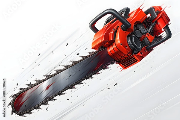 Obraz Chainsaw operation in forest clearing outdoor action scene dynamic environment