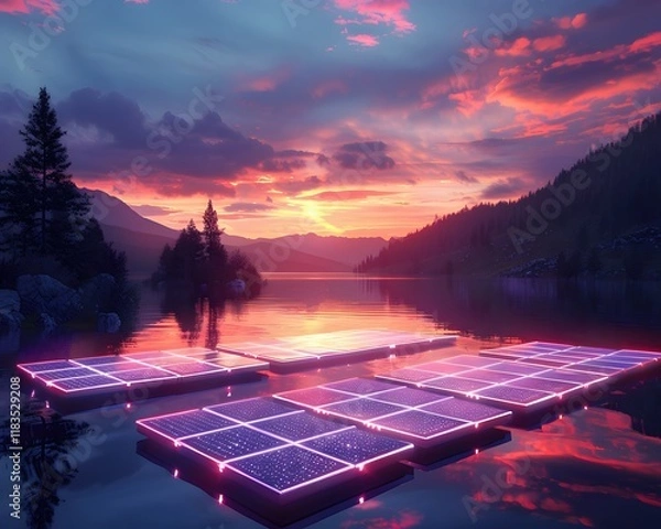 Obraz Sunset serenity lakeside retreat digital art tranquil landscape aesthetic view futuristic concept
