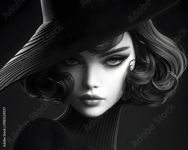 Obraz Elegant woman in black hat artistic portrait studio setting dramatic lighting